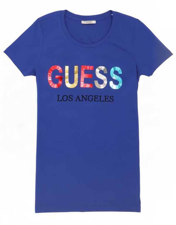 Guess Γυναικείο γραφικό T-Shirt Top UK 8 Small Blue