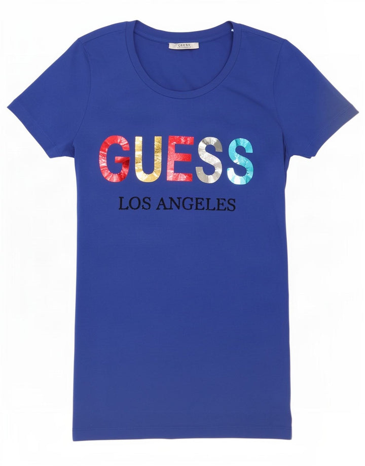 Guess Γυναικείο γραφικό T-Shirt Top UK 8 Small Blue