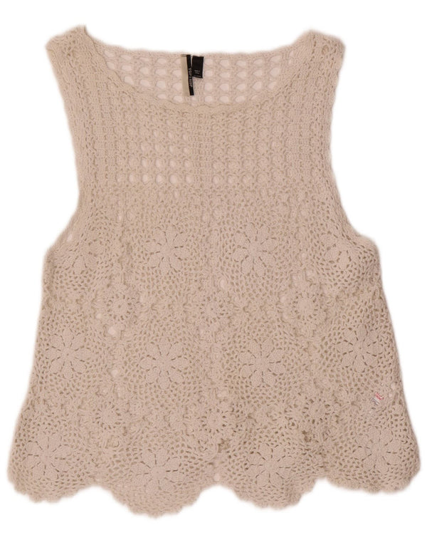 Topshop Γυναικεία αμάνικη μπλούζα με βελονάκι Top UK 10 Small White Floral