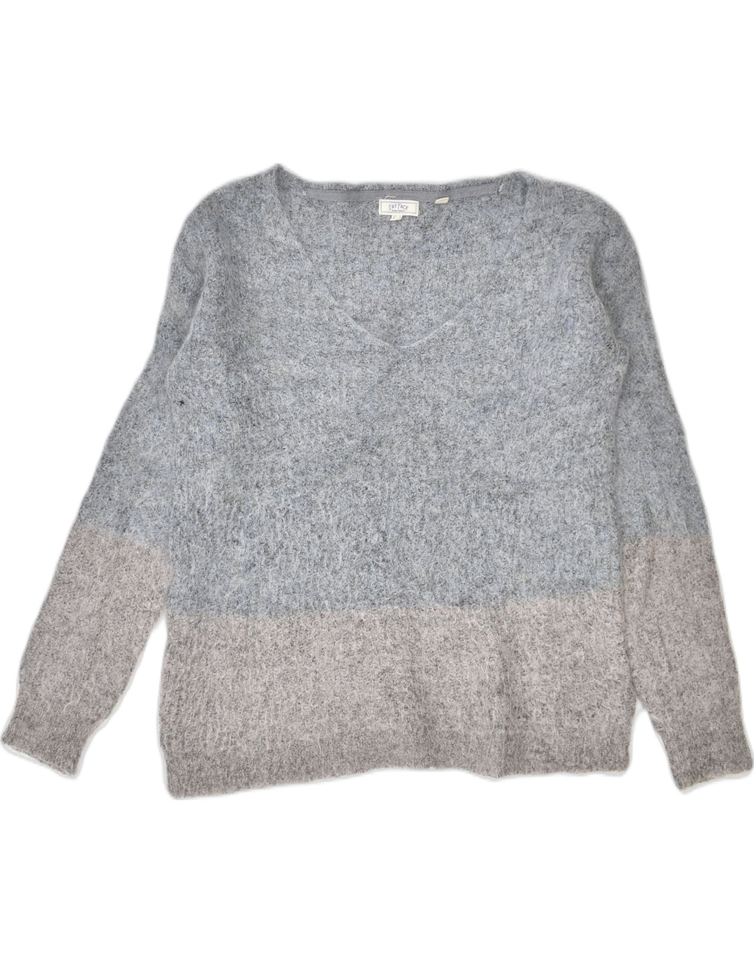 FAT FACE Womens Loose Fit V-Neck Jumper Sweater UK 10 Small Grey | Vintage | Thrift | Second-Hand | Used Clothing | Messina Hembry 
