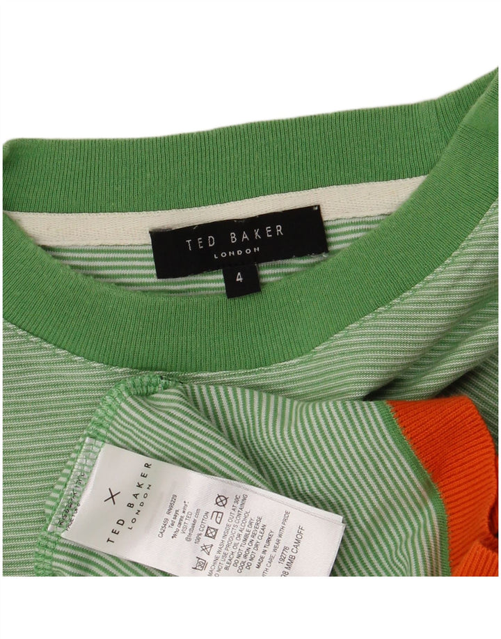 Ανδρικό T-Shirt Ted Baker Top Size 4 Μεγάλο πράσινο ριγέ βαμβακερό