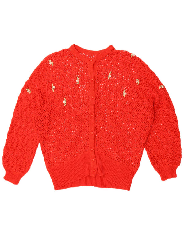 Vintage γυναικείο βελονάκι ζακέτα UK 18 XL Red Floral