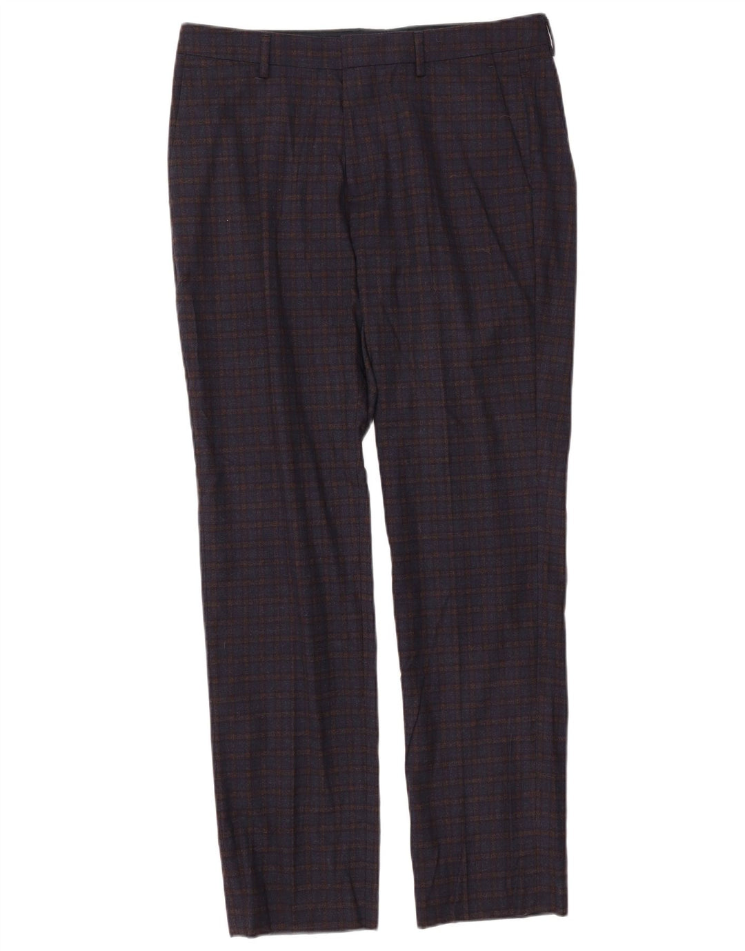 Ανδρικό ίσιο παντελόνι Chino BONOBOS W33 L32 Μαλλί καρό μπλε ναυτικό