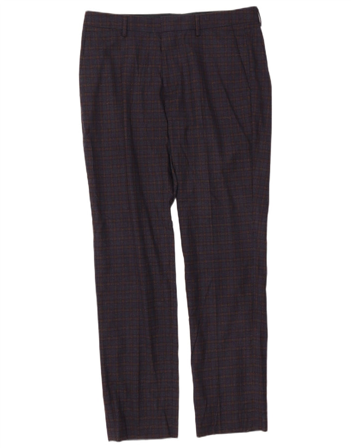Ανδρικό ίσιο παντελόνι Chino BONOBOS W33 L32 Μαλλί καρό μπλε ναυτικό