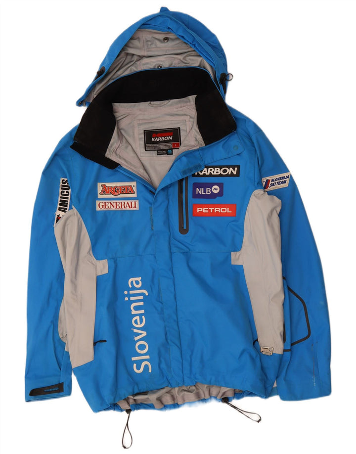 KARBON Ανδρικό μπουφάν βροχής με κουκούλα UK 40 Large Blue Colorblock Nylon