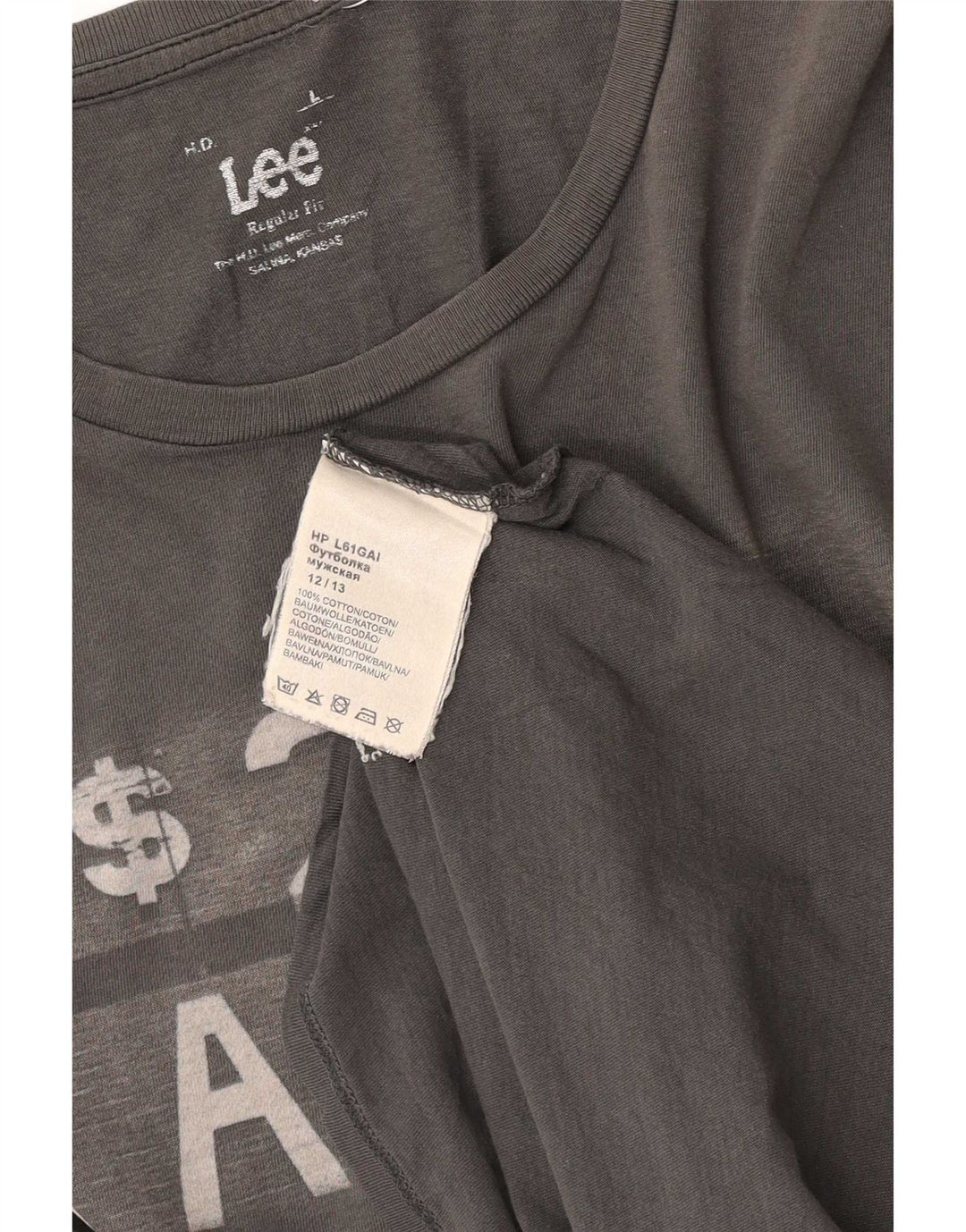 Lee Ανδρικό T-Shirt Regular Fit Top μεγάλο γκρι βαμβακερό