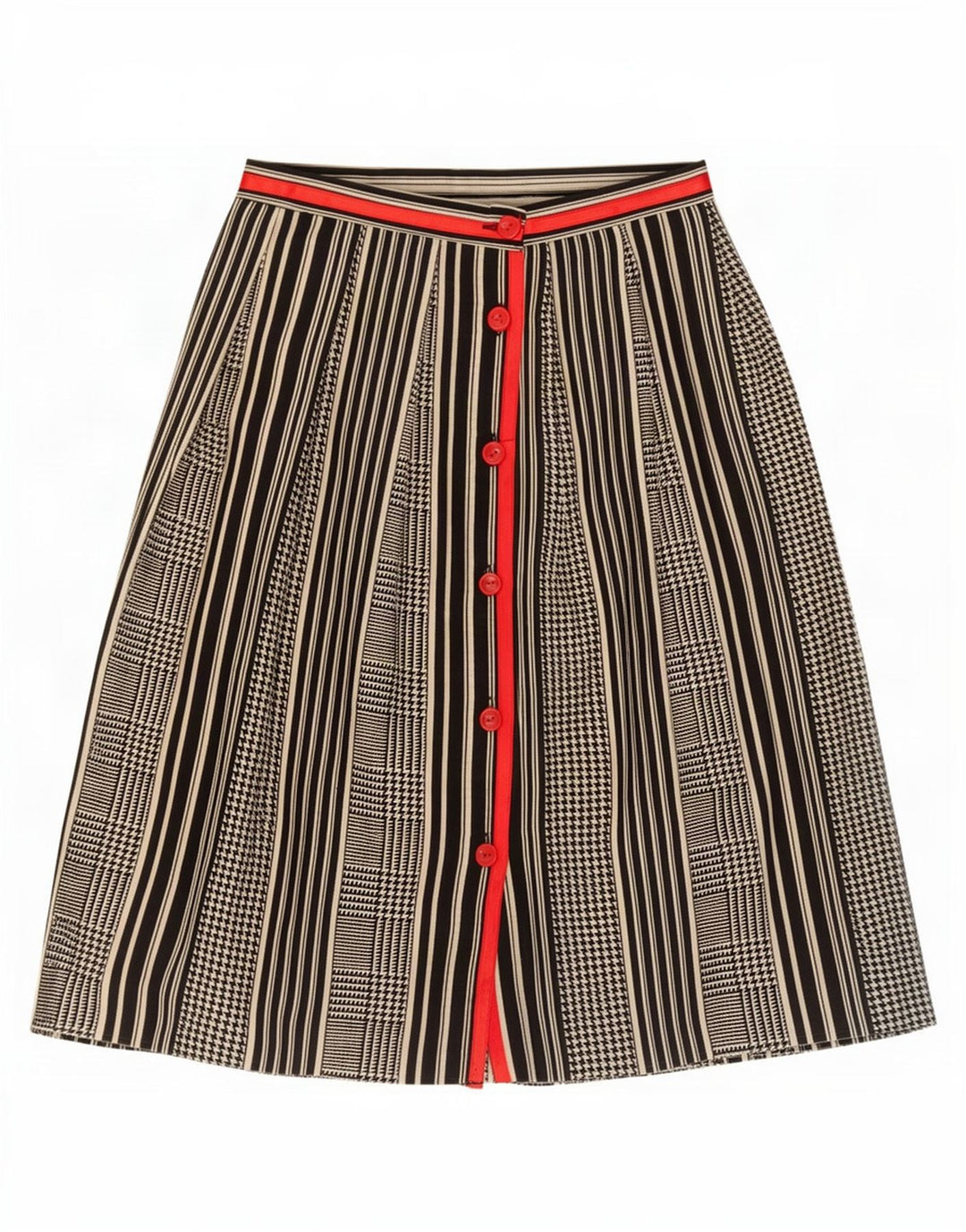 Vintage γυναικεία φούστα A-Line IT 42 Medium W25 Μαύρο Houndstooth μαλλί