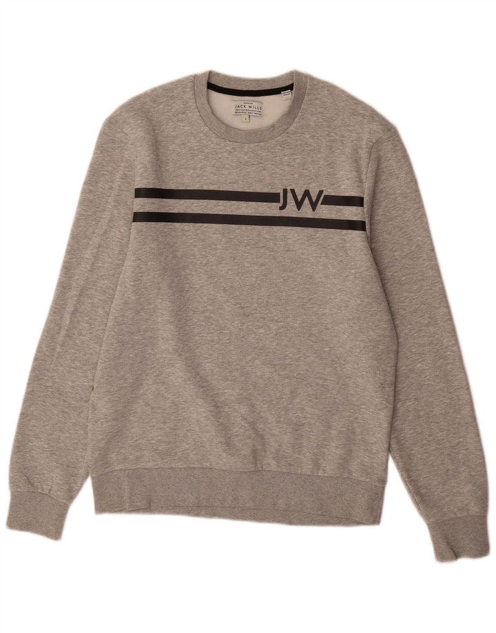 JACK WILLS Ανδρικό γραφικό φούτερ Jumper Μικρό γκρι βαμβακερό