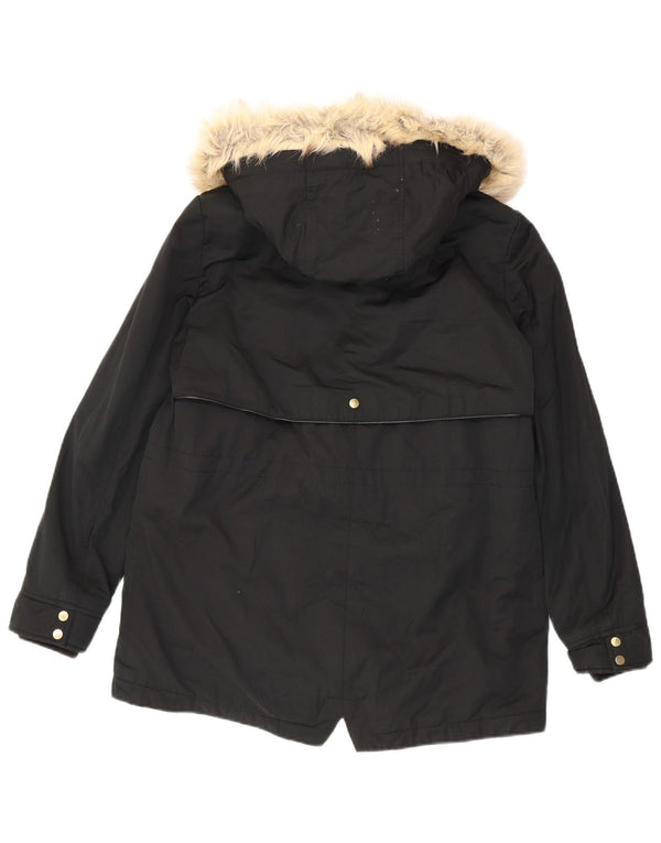 ZARA Γυναικείο Trafaluc Hooded Sherpa Parka Jacket UK 14 Medium Black