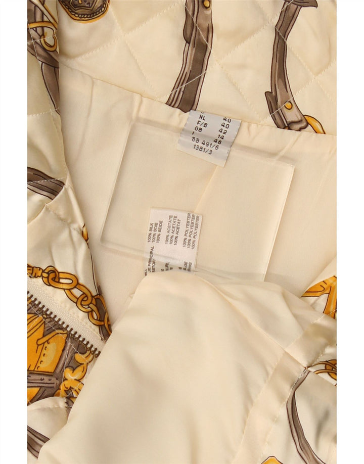 VINTAGE Γυναικείο αφηρημένο μοτίβο καπιτονέ Gilet UK 14 Μεγάλο υπόλευκο μετάξι