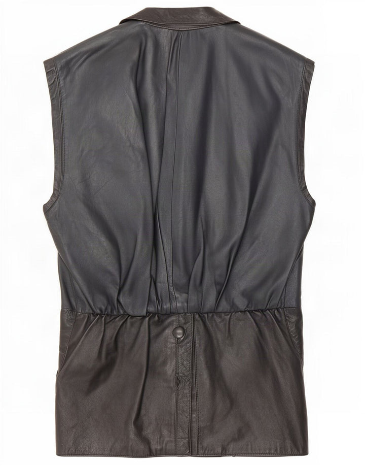 Vintage Γυναικείο Δερμάτινο Gilet UK 14 Medium Black
