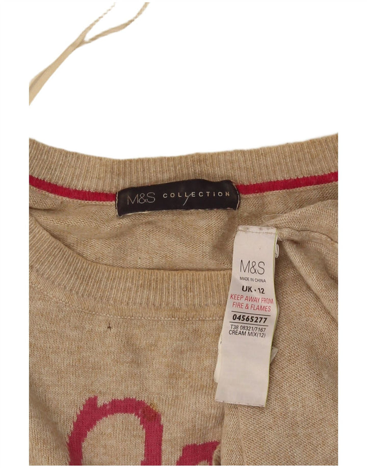 Marks & Spencer Γυναικείο γραφικό πουλόβερ με λαιμόκαυστο UK 12 Medium Beige