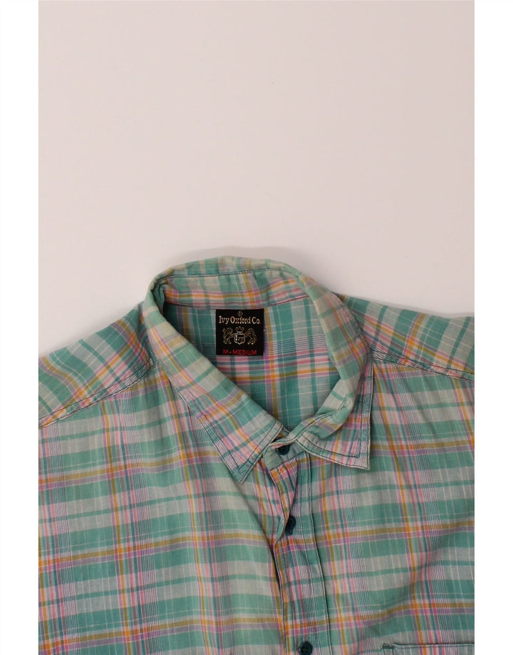 IVY OXFORD Mens Short Sleeve Shirt Medium Green Check Cotton Vintage Ivy Oxford and Second-Hand Ivy Oxford from Messina Hembry 