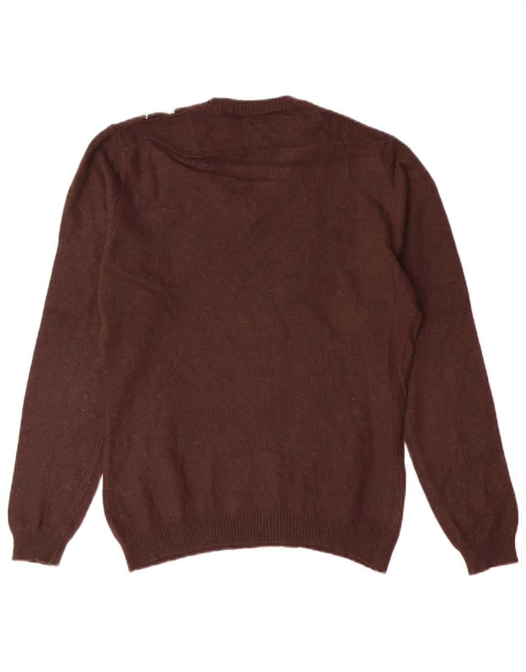 VINTAGE Γυναικείο πουλόβερ με λαιμόκοψη UK 12 μεσαίου καφέ Argyle/Diamond