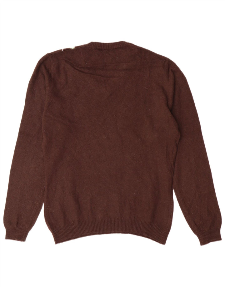 VINTAGE Γυναικείο πουλόβερ με λαιμόκοψη UK 12 μεσαίου καφέ Argyle/Diamond