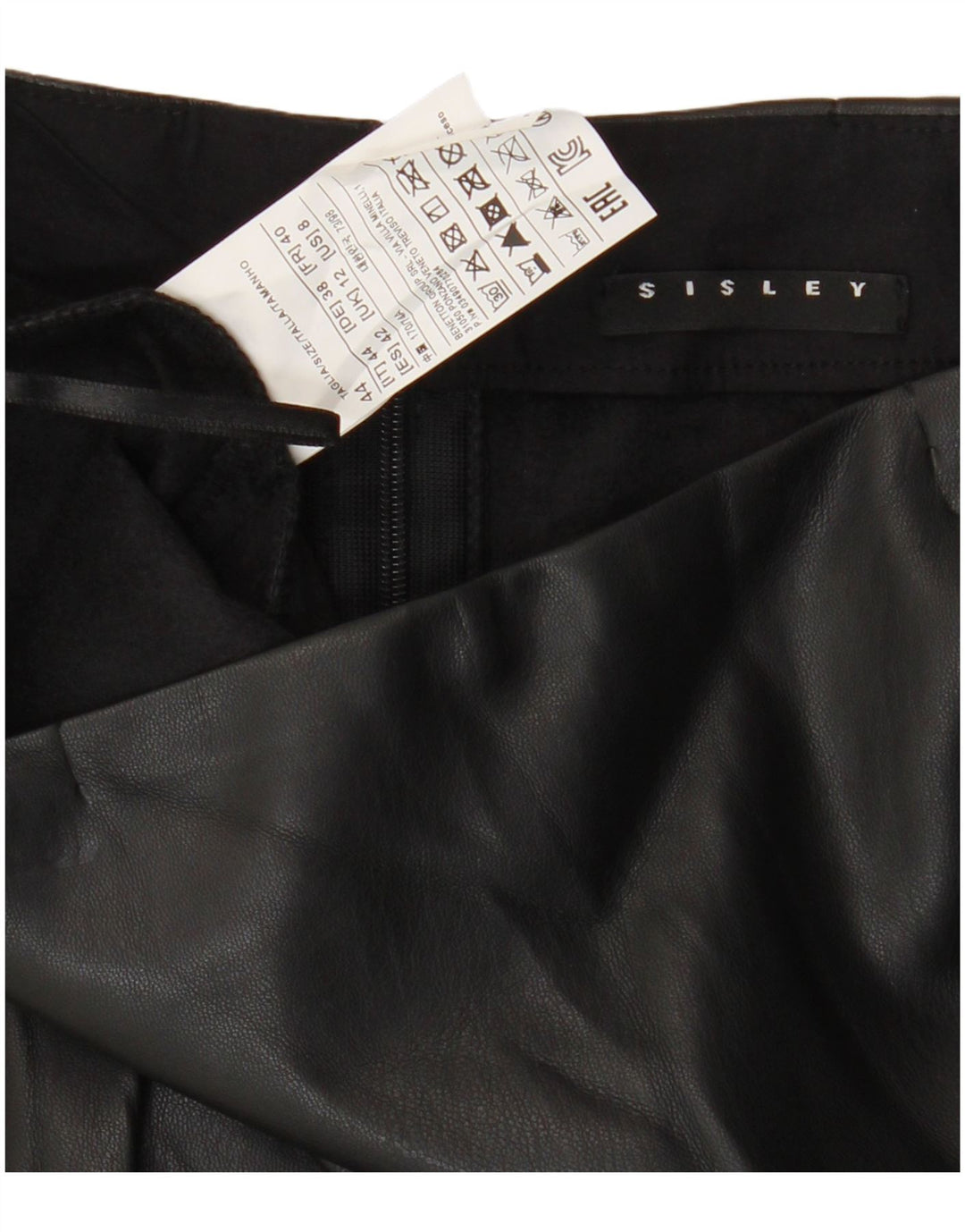 Γυναικεία ασύμμετρη δερμάτινη φούστα Sisley UK 12 Medium W30 Μαύρο Πολυεστέρας