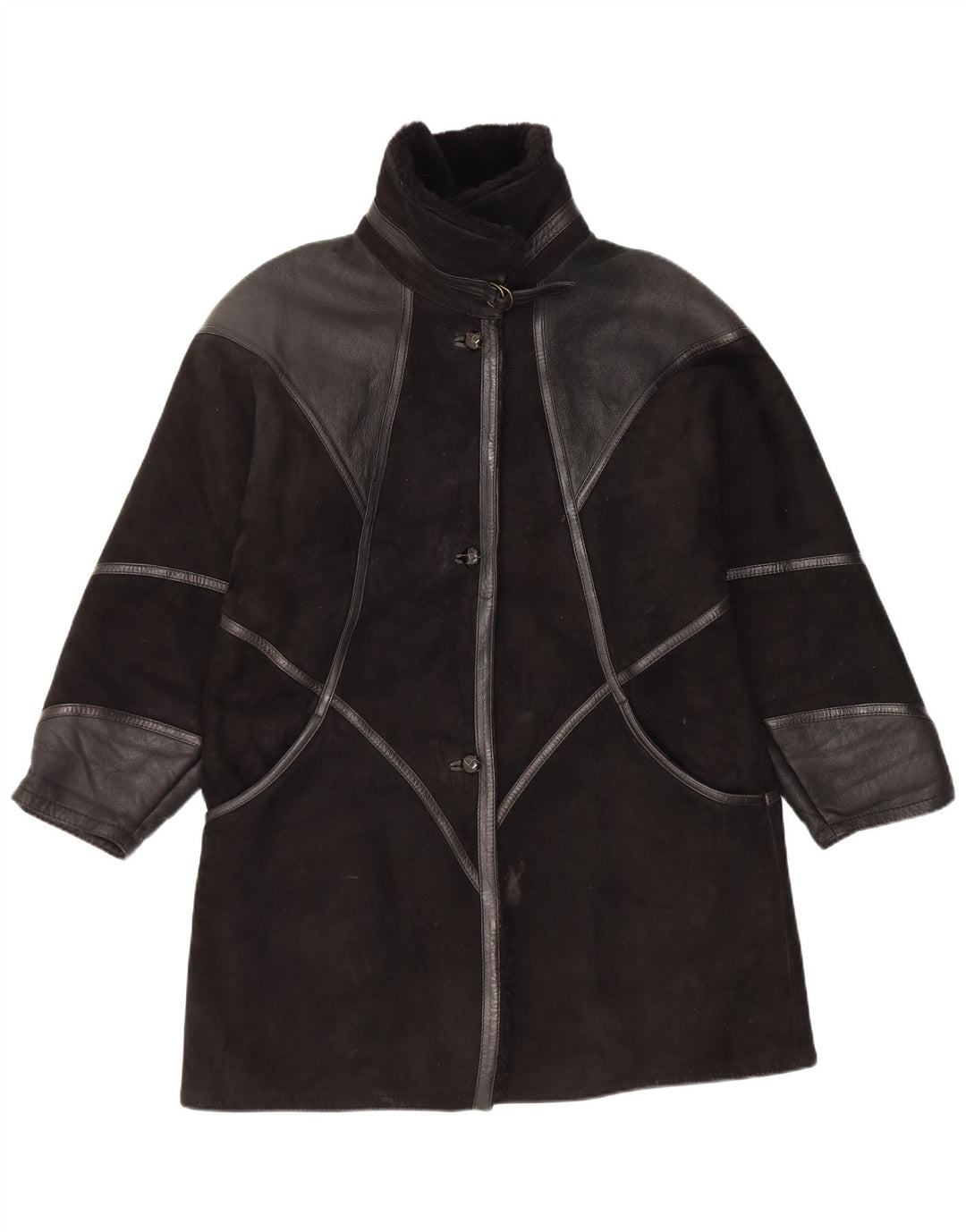 Vintage Γυναικείο Παλτό Shearling IT 44 Medium Black Patchwork Shearling