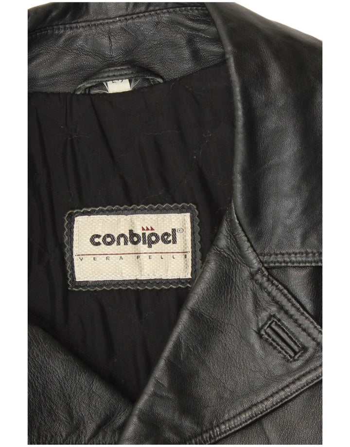 Conbipel Ανδρικό Δερμάτινο Παλτό με διπλό στήθος Μέγεθος 52 Large Μαύρο Δερμάτινο