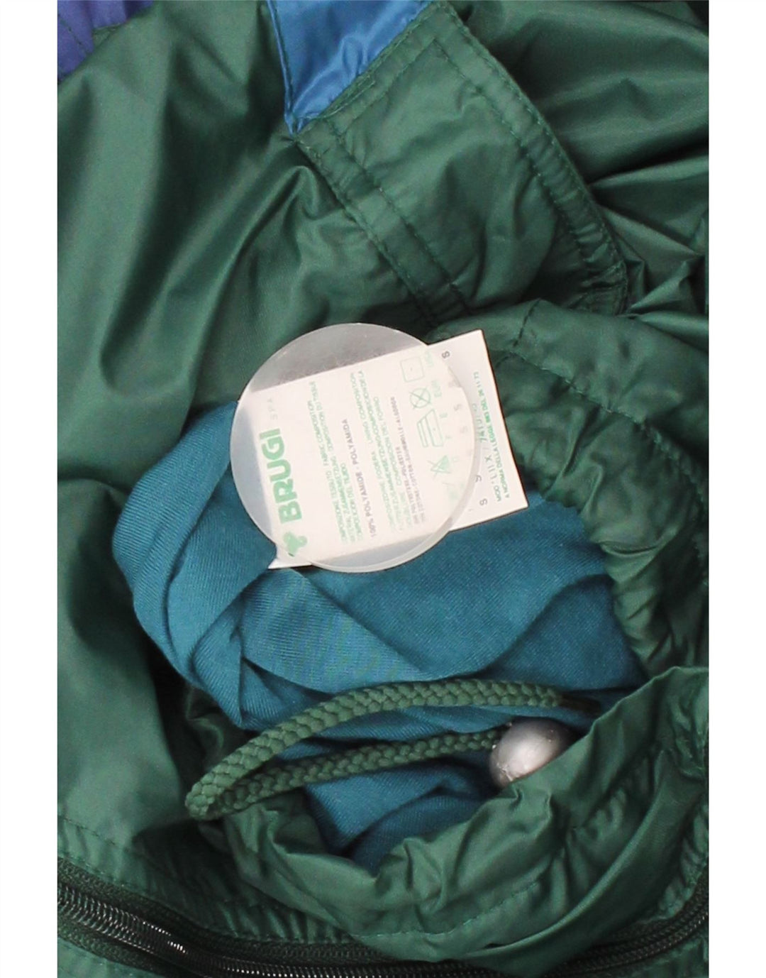 BRUGI Mens Rain Jacket UK 36 Small Green Colourblock Polyamide Vintage Brugi and Second-Hand Brugi from Messina Hembry 