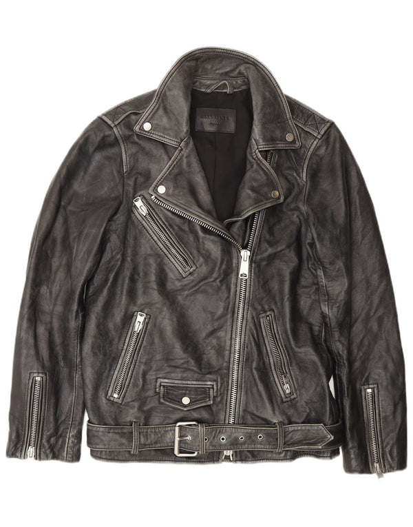 All Saints Mens Δερμάτινο Biker Jacket UK 36 Small Black Leather