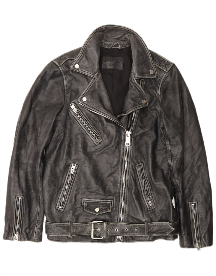 All Saints Mens Δερμάτινο Biker Jacket UK 36 Small Black Leather