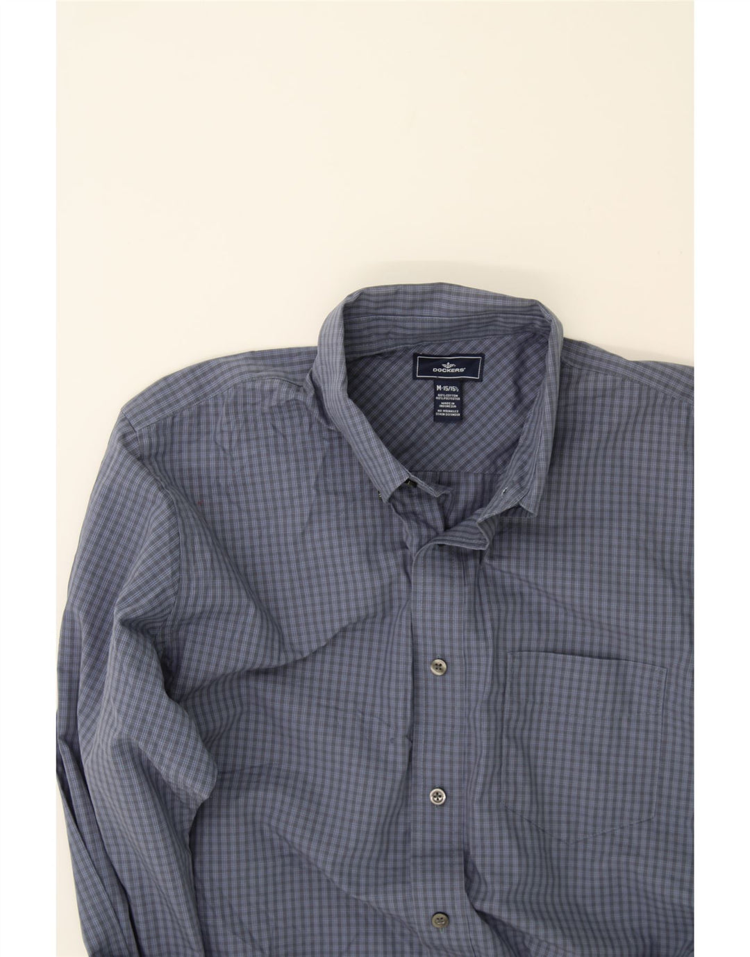 DOCKERS Mens Shirt Size 15 1/2 Medium Navy Blue Check Cotton Vintage Dockers and Second-Hand Dockers from Messina Hembry 
