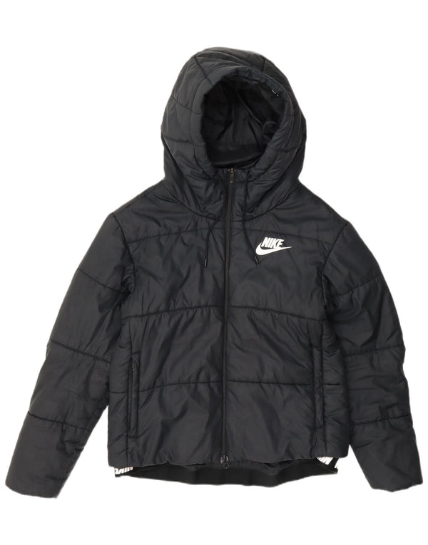 Γυναικείο μπουφάν Nike με κουκούλα γραφικό με επένδυση UK 14 Medium Navy Blue Polyester