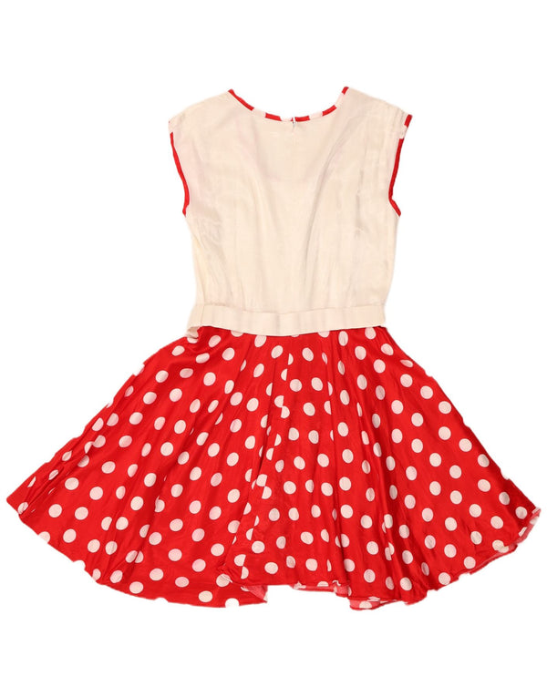 Vintage γυναικείο αμάνικο φόρεμα A-Line UK 6 XS Red πουά