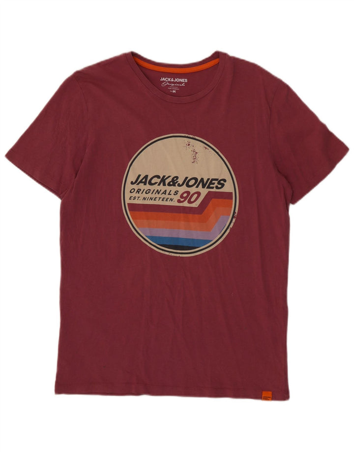 Ανδρικό γραφικό μπλουζάκι JACK & JONES Τοπ μεσαίο βαμβακερό μπορντό