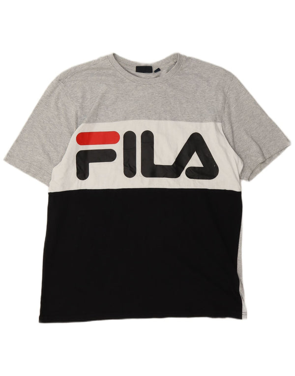 Ανδρικό γραφικό T-Shirt Fila Top Large Grey Colourblock Βαμβακερό