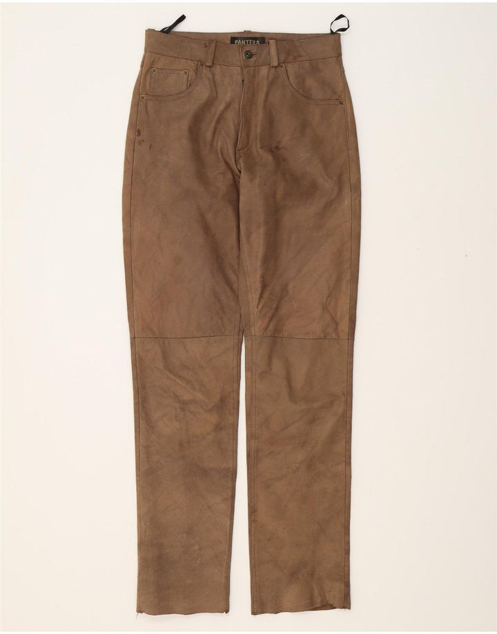 PANTERA Mens Straight Leather Trousers W30 L33 Beige Leather