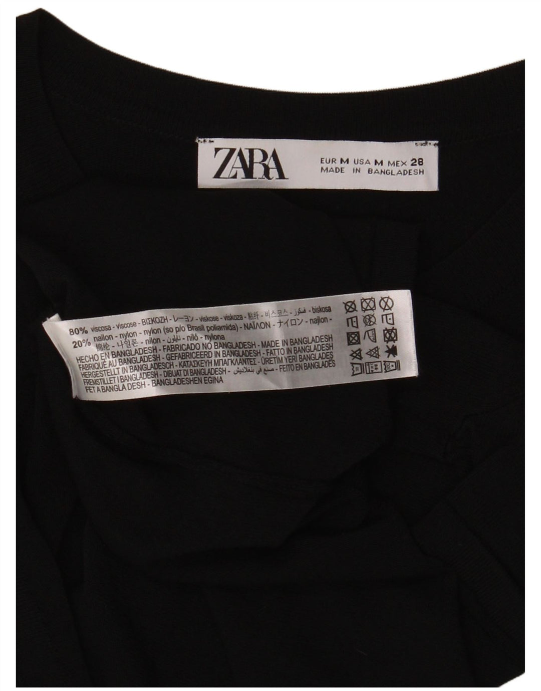 Zara Γυναικείο T-Shirt Top UK 12 Medium Black Viscose