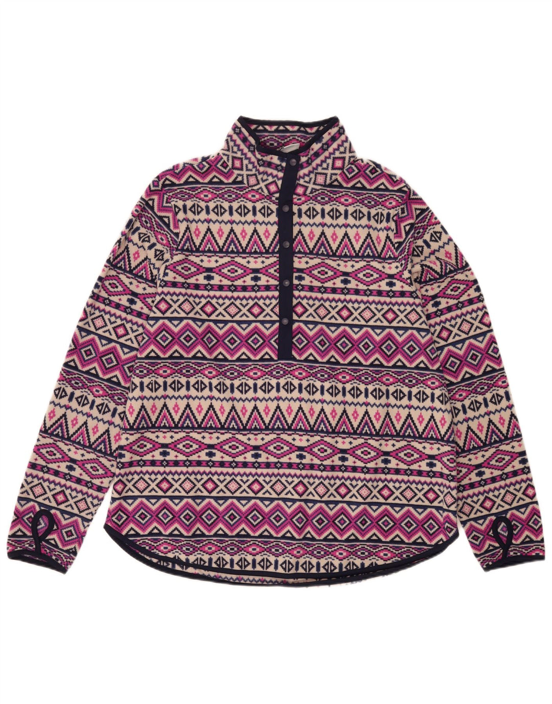 Tchibo γυναικείο λαιμό με κουμπιά Fleece Jumper UK 16 Large πολύχρωμο Fair Isle