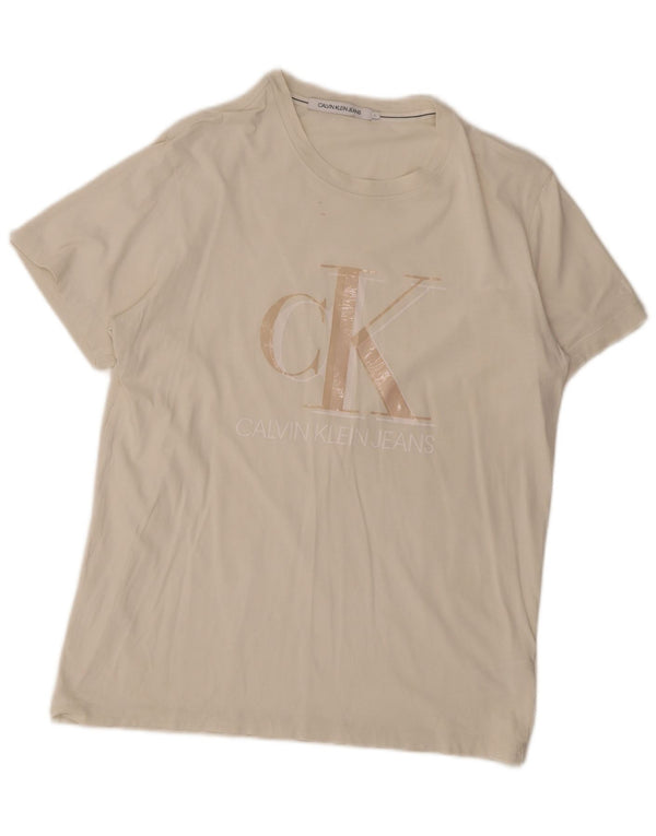 Calvin Klein Jeans Mens Graphic T-Shirt Top Large White Cotton