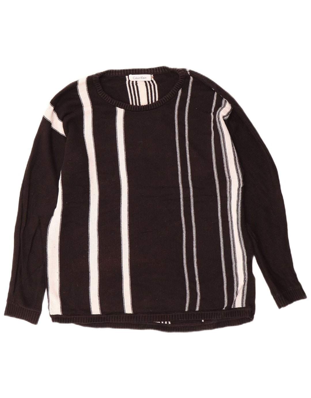 CALVIN KLEIN Ανδρικό πουλόβερ με λαιμόκαυστο βαμβακερό μεσαίο μαύρο ριγέ