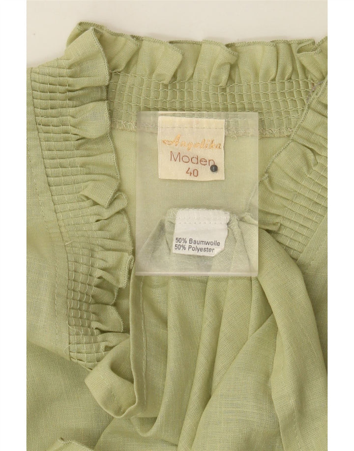 Vintage γυναικεία μανίκια 3/4 μπλούζα μπροστινή μπλούζα Top EU 40 Medium Khaki Heart