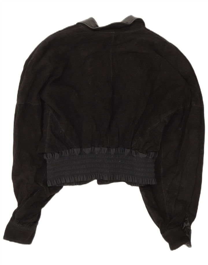 VINTAGE Γυναικείο Crop Suede Jacket UK 10 Small Black