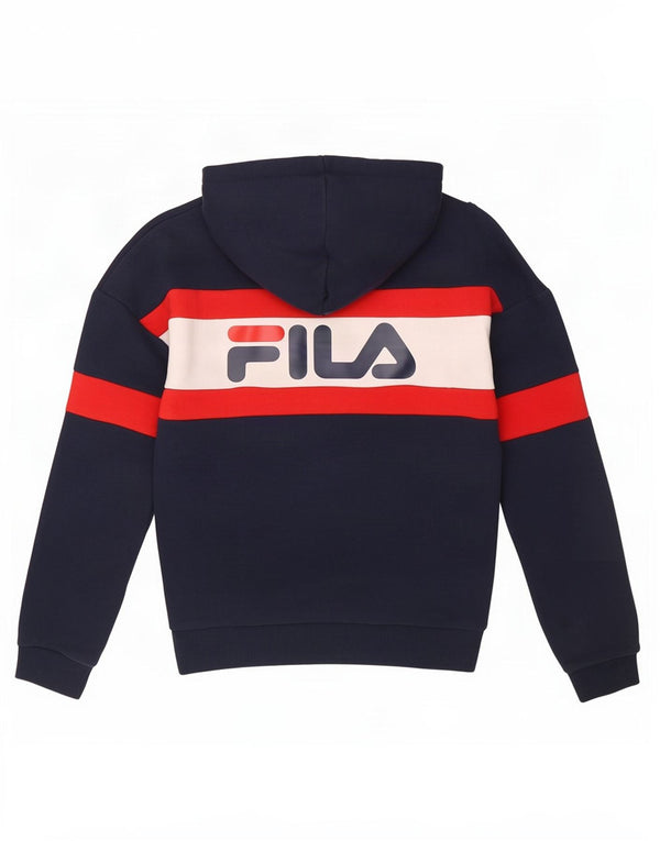 Fila Γυναικείο γραφικό υπερμεγέθου Hoodie Jumper UK 6 XS Navy Blue Colourblock
