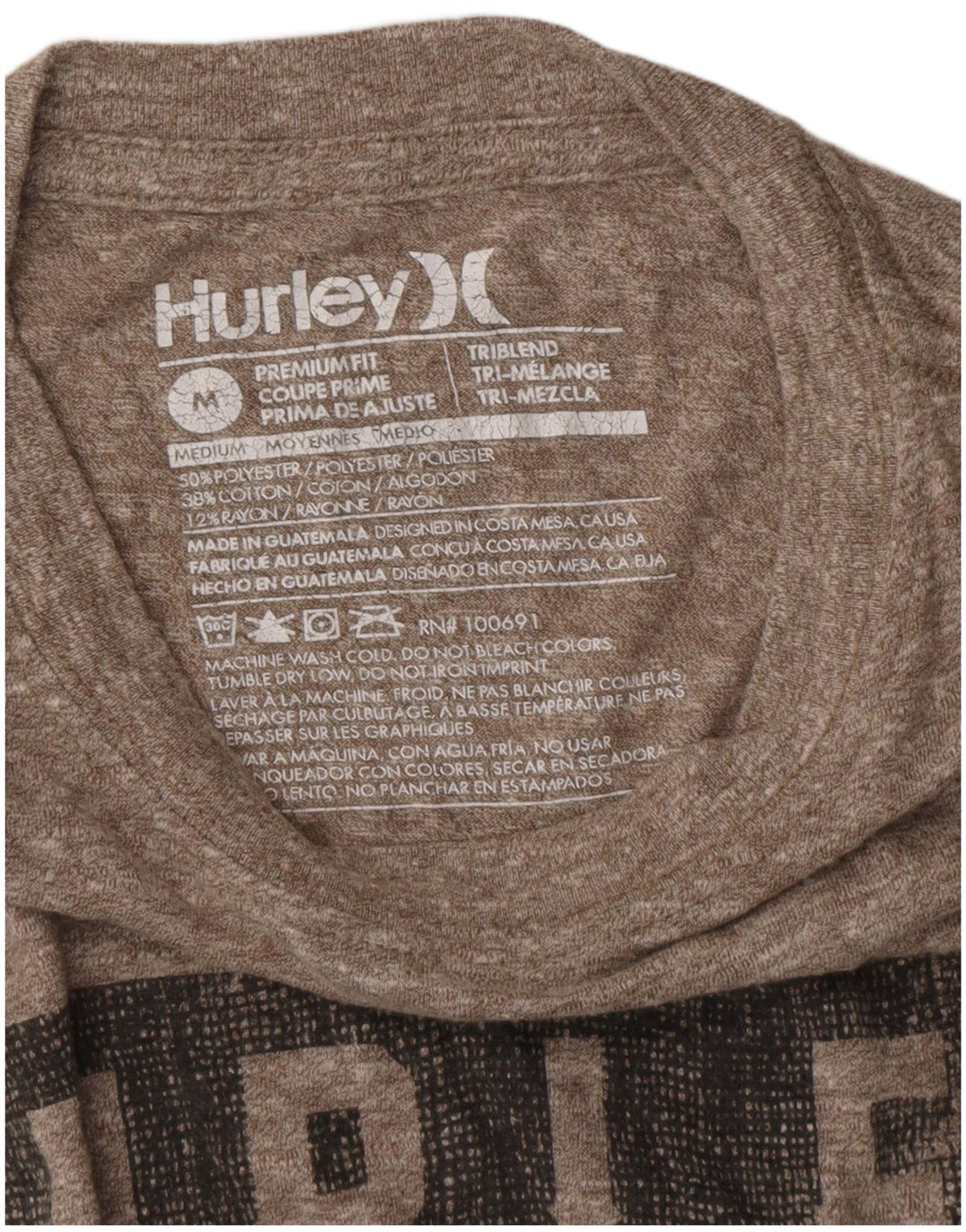 HURLEY Ανδρικό γραφικό μπλουζάκι Premium Fit Top Medium Grey Flecked