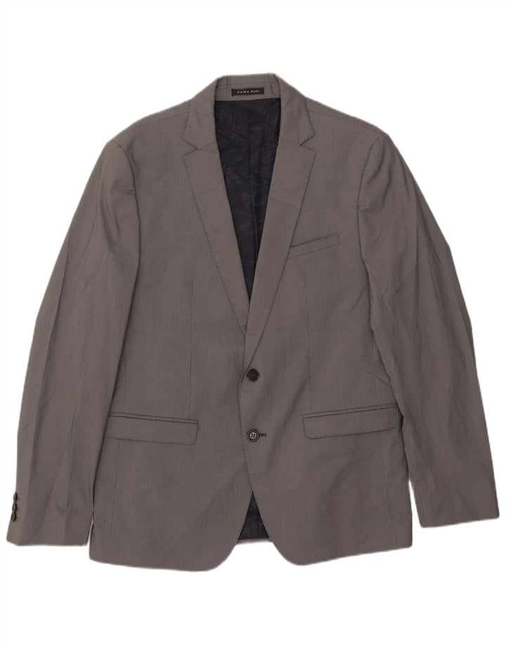 Zara Ανδρικό μπουφάν μπλέιζερ με 2 κουμπιά EU 54 XL Γκρι ρίγες πολυεστέρας