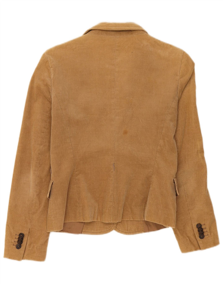 Zara Γυναικείο σακάκι 2 κουμπιών κοτλέ blazer UK 10 μικρό μπεζ βαμβακερό