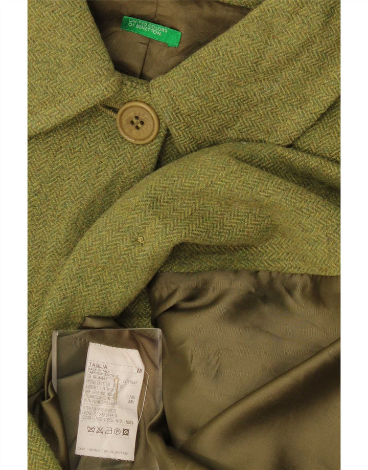 Γυναικείο παλτό Benetton UK 14 Μαλλί ψαροκόκκαλο μεσαίου πράσινου χρώματος