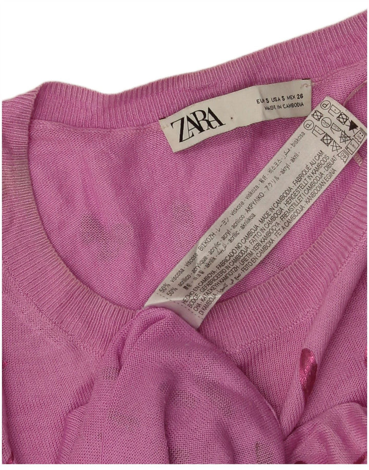 Zara Γυναικείο Abstract Pattern Boat Neck Jumper πουλόβερ UK 10 Small Pink