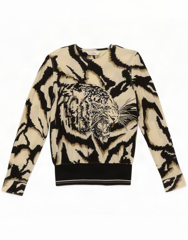 Donna Mizar Womens Graphic Blouse Top IT 44 Medium Off White Animal Print
