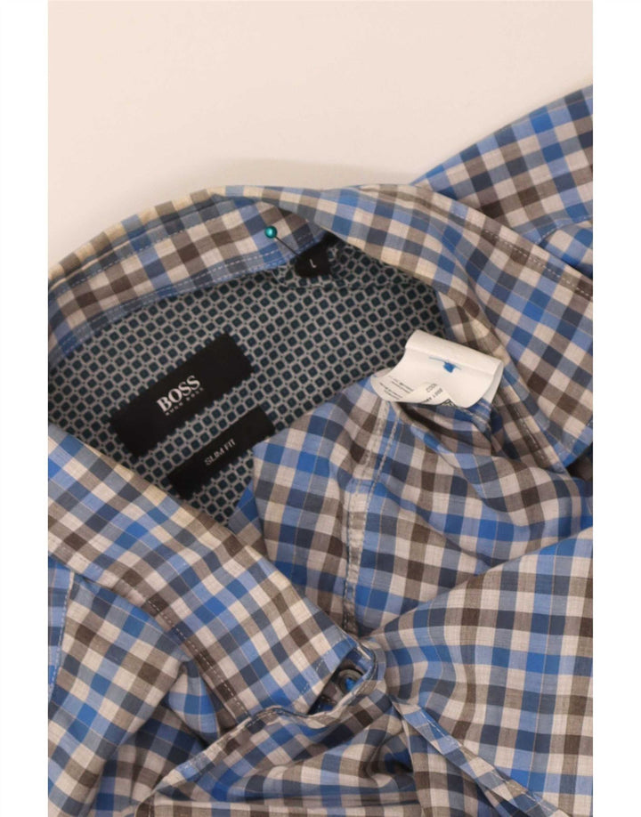Ανδρικό πουκάμισο Hugo Boss Slim Fit μεγάλο μπλε βαμβακερό
