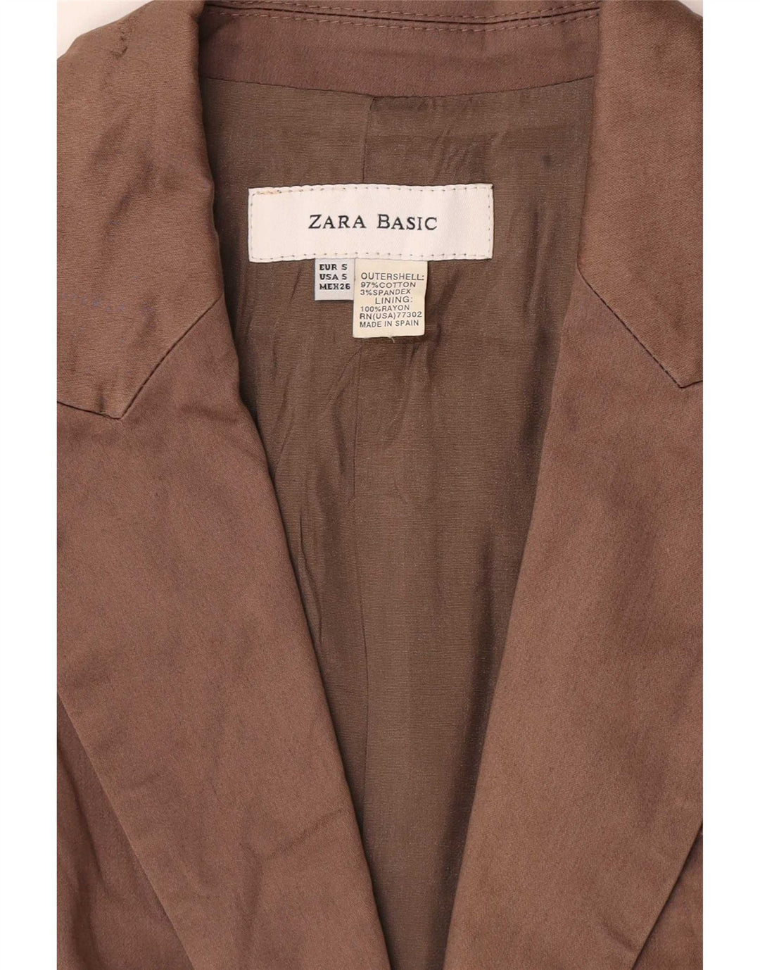 Zara Γυναικείο μπλέιζερ 1 κουμπιού μπουφάν UK 10 Small καφέ βαμβακερό