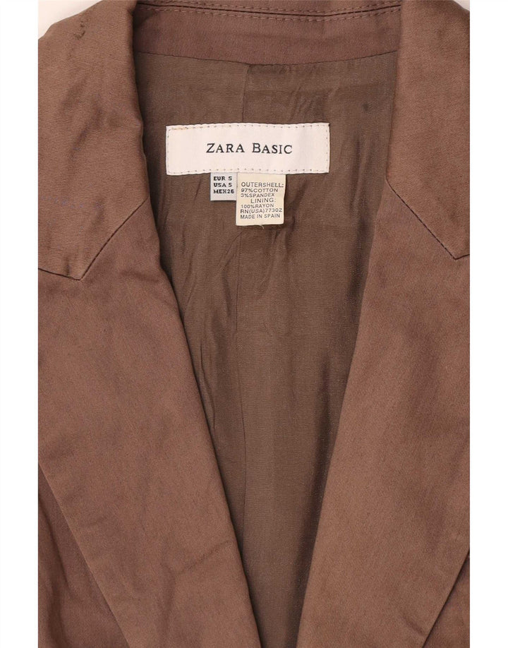 Zara Γυναικείο μπλέιζερ 1 κουμπιού μπουφάν UK 10 Small καφέ βαμβακερό