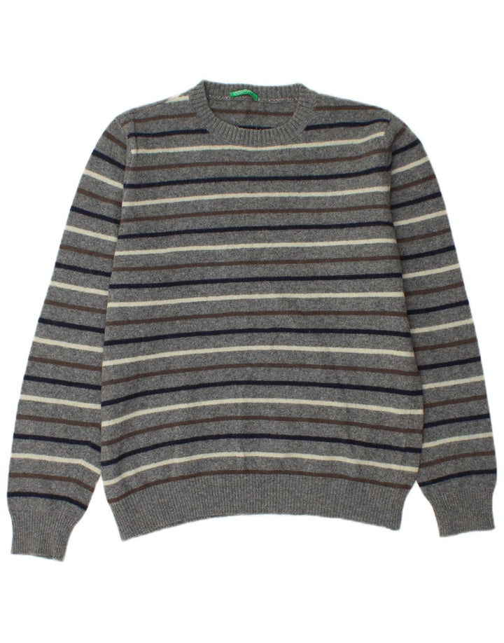 Ανδρικό πουλόβερ Benetton Crew Neck Jumper με μεσαίο γκρι ριγέ