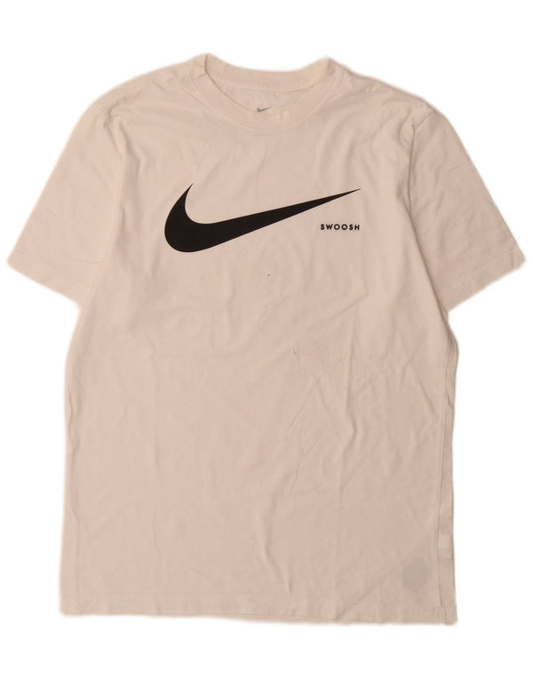 Ανδρικό γραφικό μπλουζάκι Nike, μεσαίο λευκό βαμβακερό αθλητικό μπλουζάκι