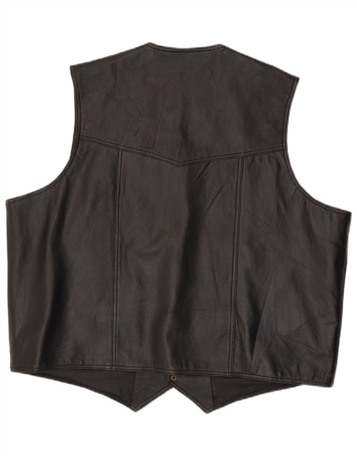 Running Bear Ανδρικό Δερμάτινο Γιλέκο 6XL Μαύρο